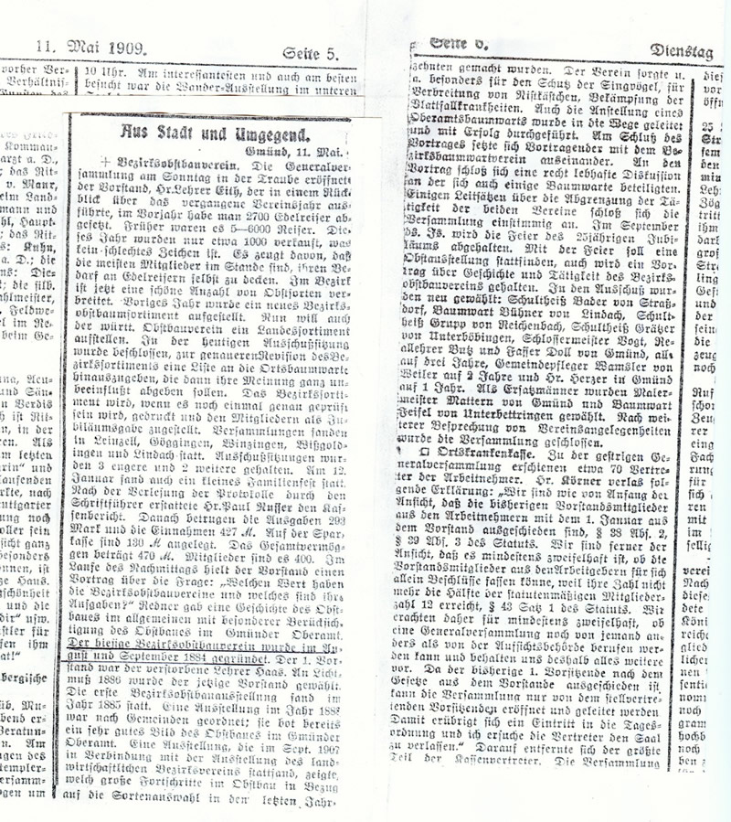 Zeitungsartikel 1909